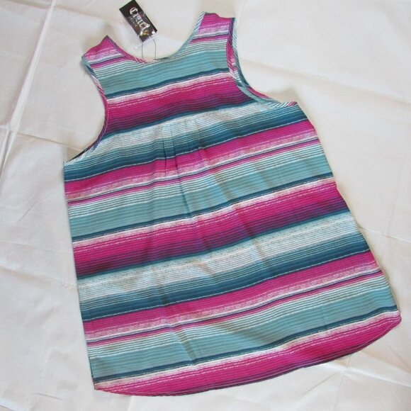 Cruel Denim Women's Henley Hi Low Striped Pleated Yoke Tank Top - Picture 2 of 3